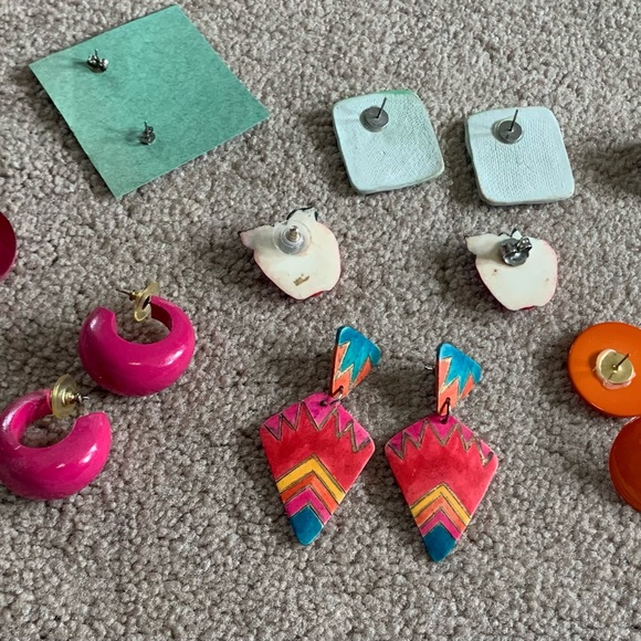 VTG 80’s pierced earring Lot of 8 Bold brightly colored retro - Picture 7 of 7